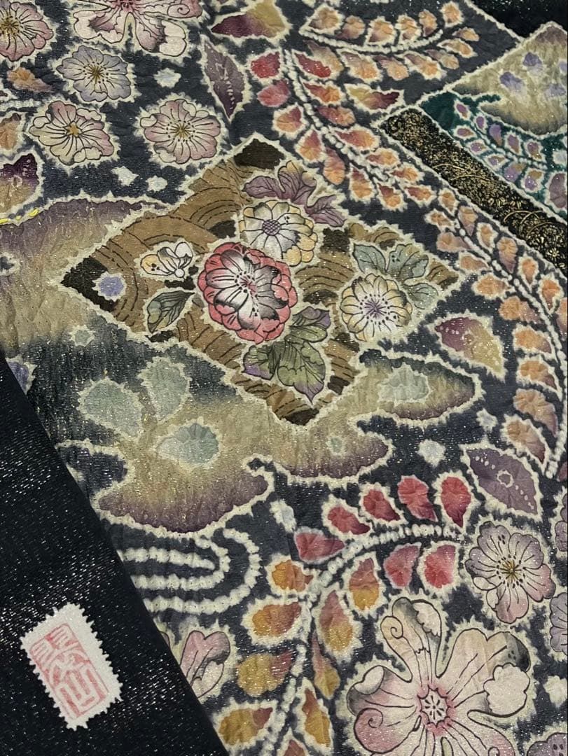 桐屋 翠山工房 辻ヶ花 訪問着 落款入 銀通し 絞り 金彩 正絹 躾糸付き