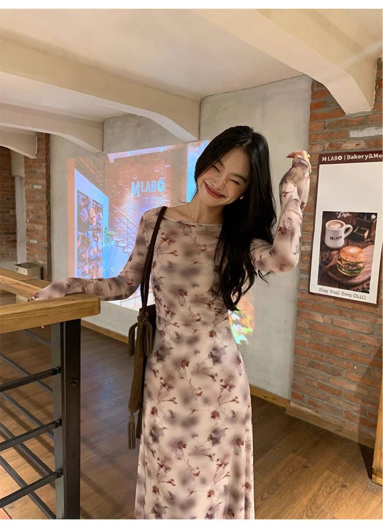 レディース花柄×フレンチローズワンピース 夏秋モテ服