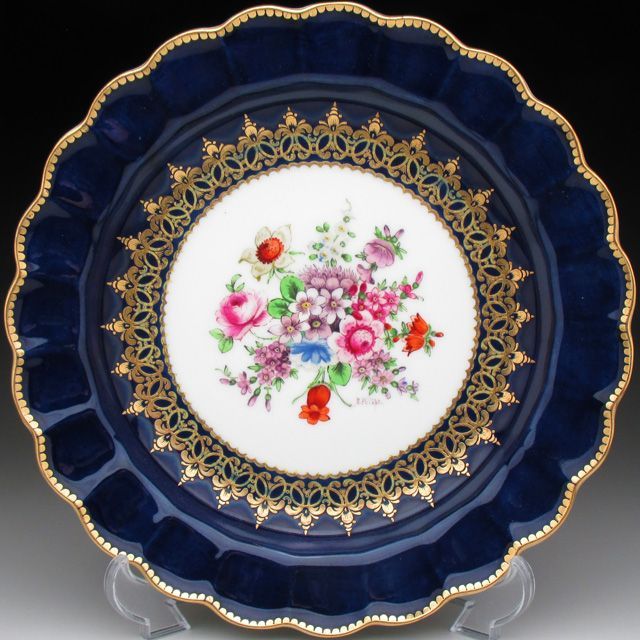 ロイヤルウースター コバルト金彩花束絵 プレート 19cm アンティーク 1909年 (ｂ)
