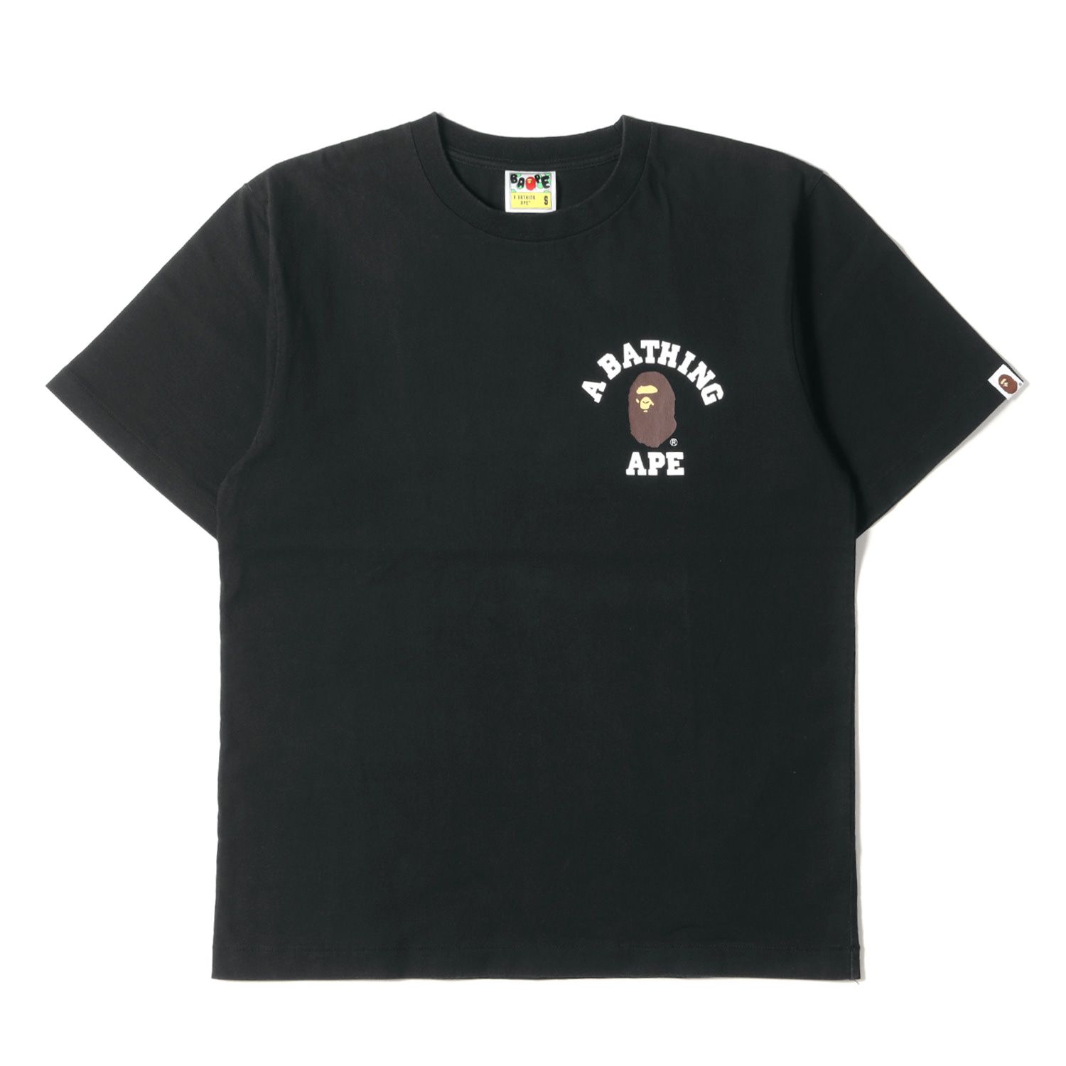 7872円 A BATHING APE ア ベイシング エイプ Tシャツ サイズ:S 猿 カレッジロゴ プリント 半袖 クルーネック ブラック 黒 トップス  カットソー ストリート カジュアル ブランドトップス