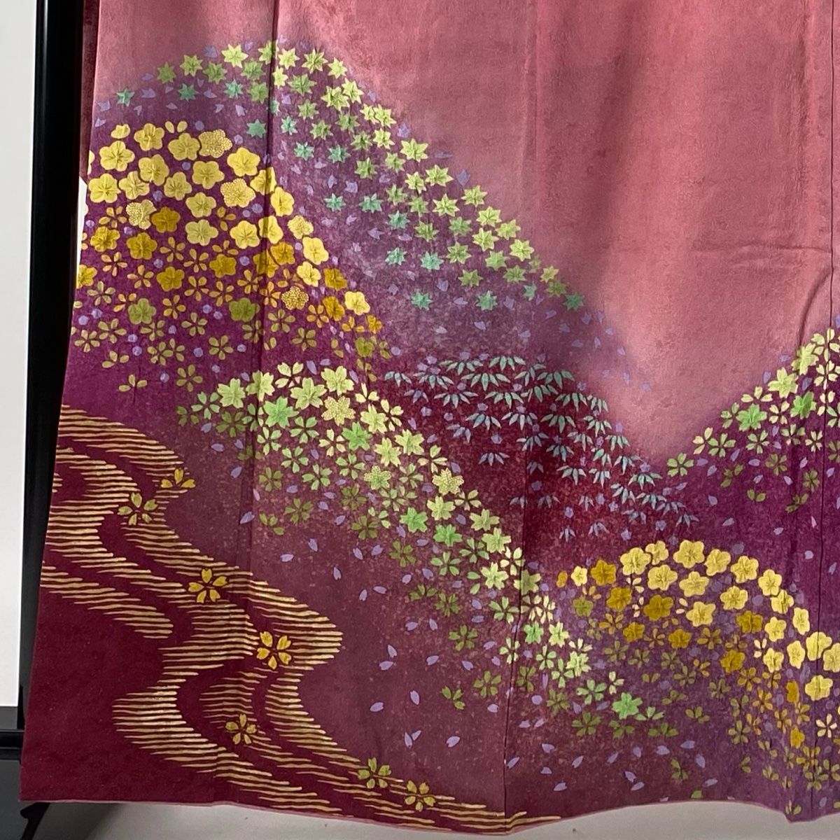 振袖 身丈162cm 裄丈68cm L 袷 梅 流水 金通し 絞り ピンク 正絹