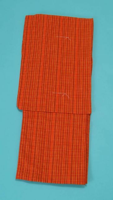 女浴衣 夏着物 綿ちりめん （朱色地に格子） S/Lサイズ 日本製 レディース ゆかた単品 仕立て上がり プレタ ゆかた 単衣 普段着 カジュアル 長襦袢を着て衿出して着れます レトロ 浪漫 ロマン 女物 花火大会 お祭り おけいこ 着付け おしゃれ