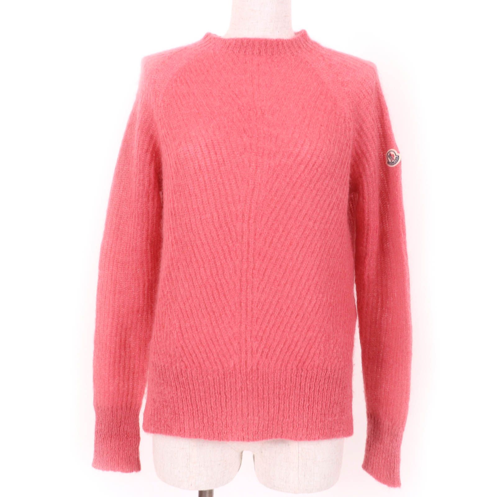 MONCLER モンクレール MAGLIONE モヘア ロゴワッペン付 長袖 ニット トップス ピンク 2 イタリア製 レディース