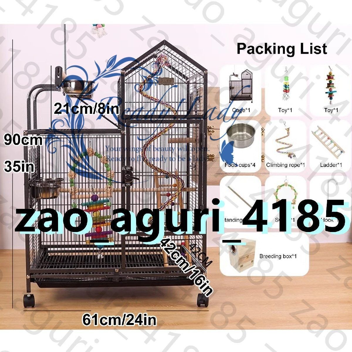 大型⑥バードケージ インコ オウム 鳥かご スタンド キャスター 白