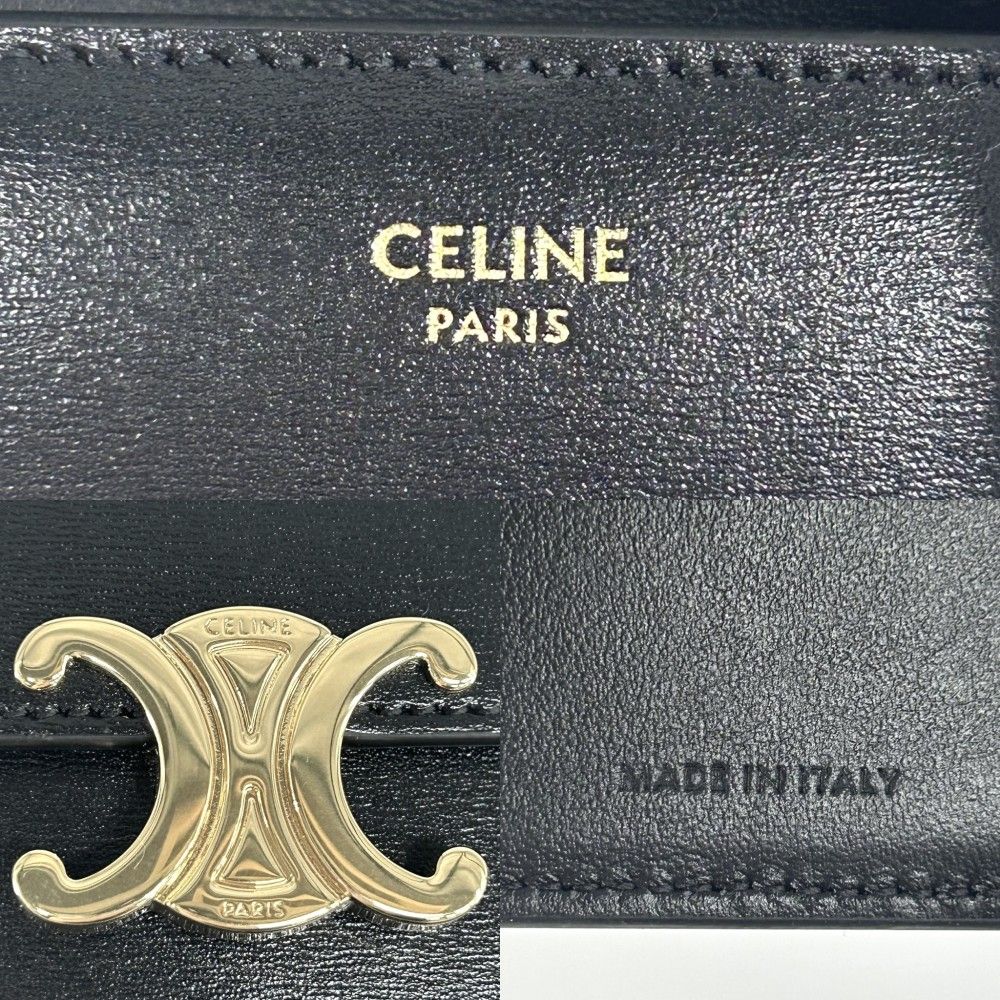 CELINE 三つ折り財布 ブラック/ゴールド 極美品✨CELINE セリーヌ 三つ折り財布 レザー ブラック