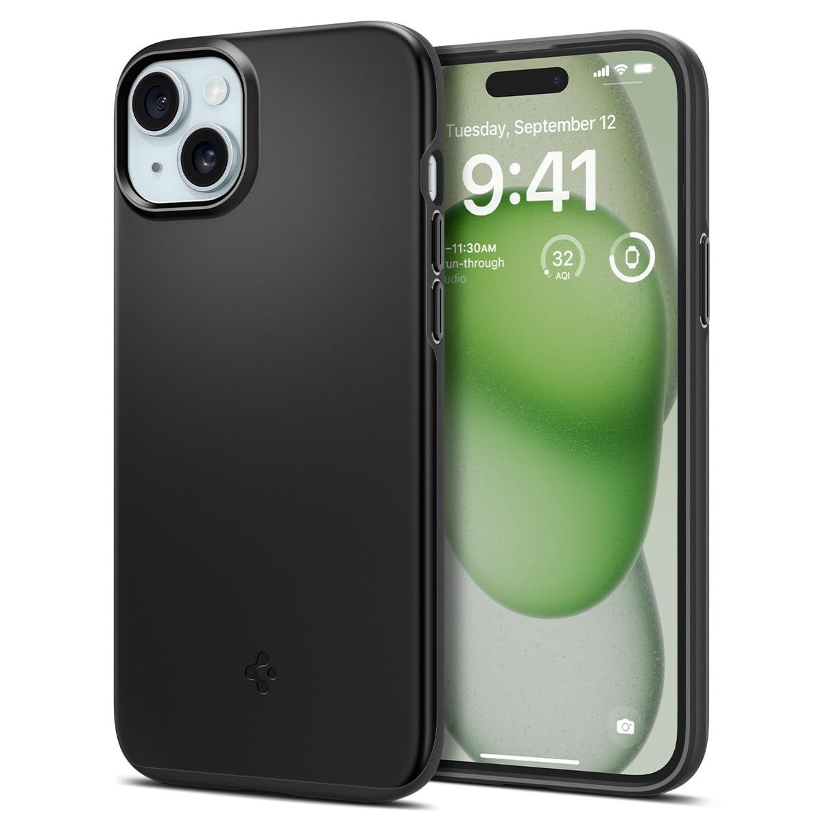 Spigen iPhone15Plus ケース マット 薄型 軽量 米軍MIL規格 指紋防止 ワイヤレス充電 シン・フィット ACS06639 (ブラック)