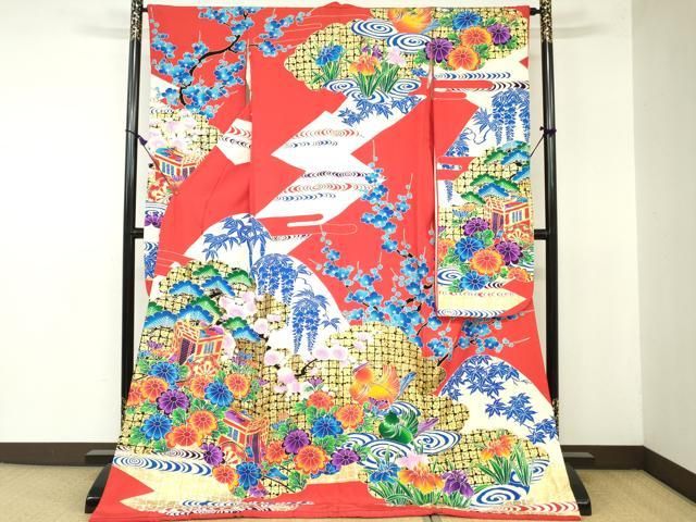 平和屋着物 お引きずり お引き摺り 引き振袖 和装 結婚式 舞妓 芸妓 芸者 衣装 駒刺繍 御所車鴛鴦花文 金彩 DAAW2386zy