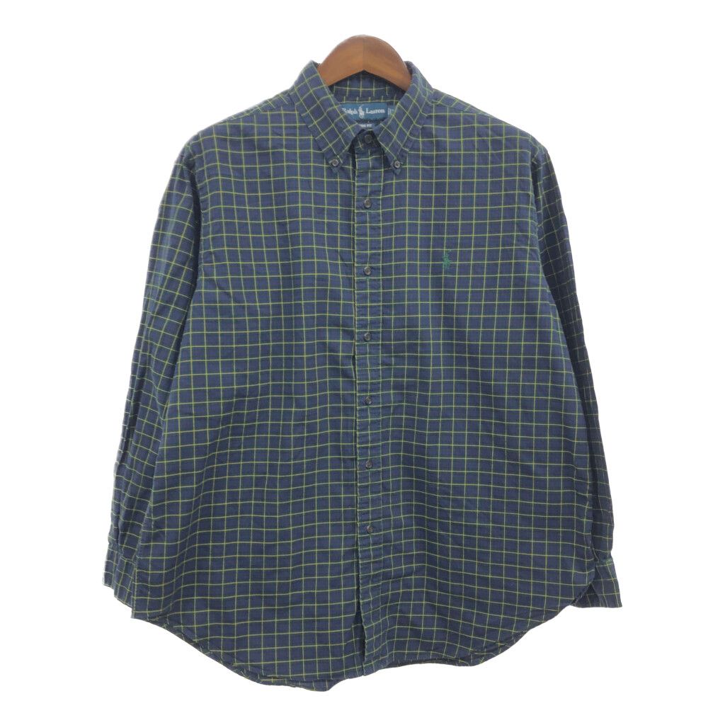 RALPH LAUREN ラルフローレン ボタンダウン 長袖シャツ チェック ネイビー (メンズ XL) 中古 古着 Q1856