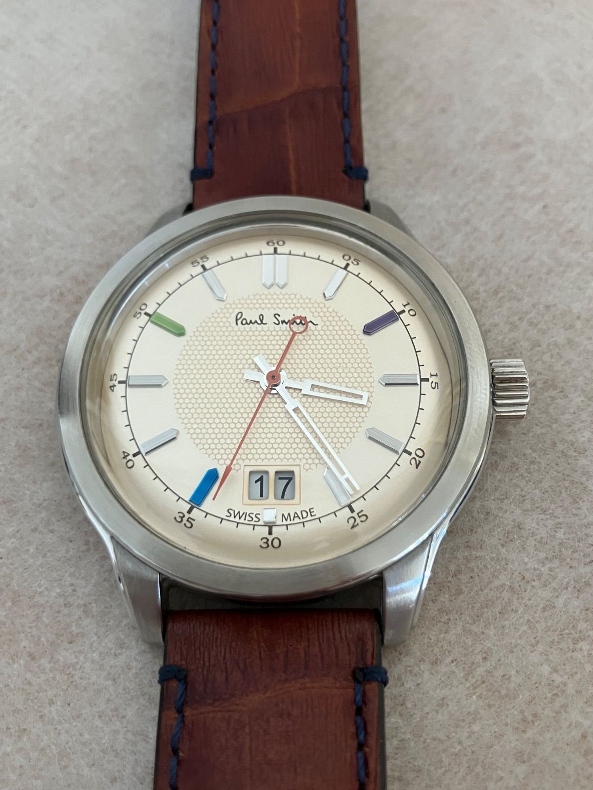 値下げ 稼働☆ポールスミス シャンパン文字盤 メンズ QZ 腕時計 革  