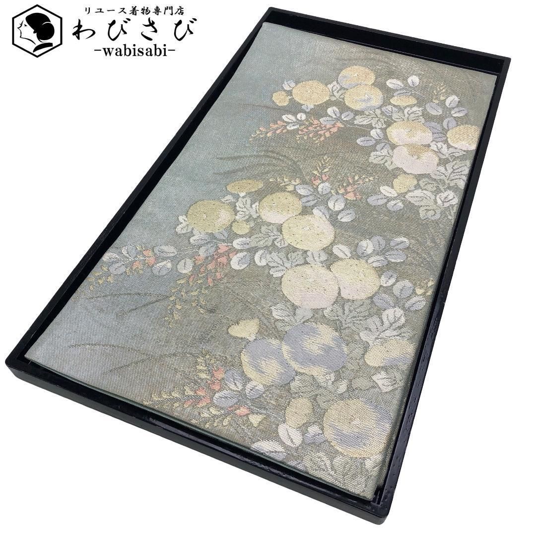 ☆504mn101☆夏帯 名古屋帯 紗 やや長尺 銀糸 菊 萩 ベージュ☆美品 ☆【最終値下げ】505mn9☆夏帯 名古屋帯 絽 唐織 金銀糸 桔梗