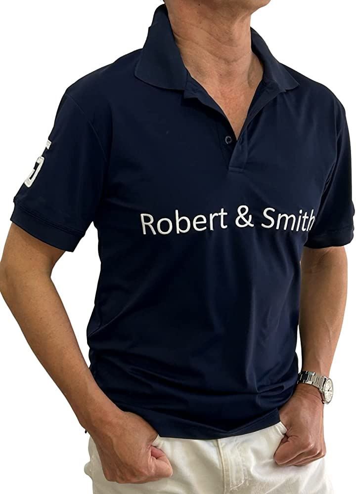 Robertu0026Smith ゴルフ ポロシャツ 機能素材 ストレッチ・速乾・通気性 ウエア 半袖メンズ( ダークネイビー，  L)