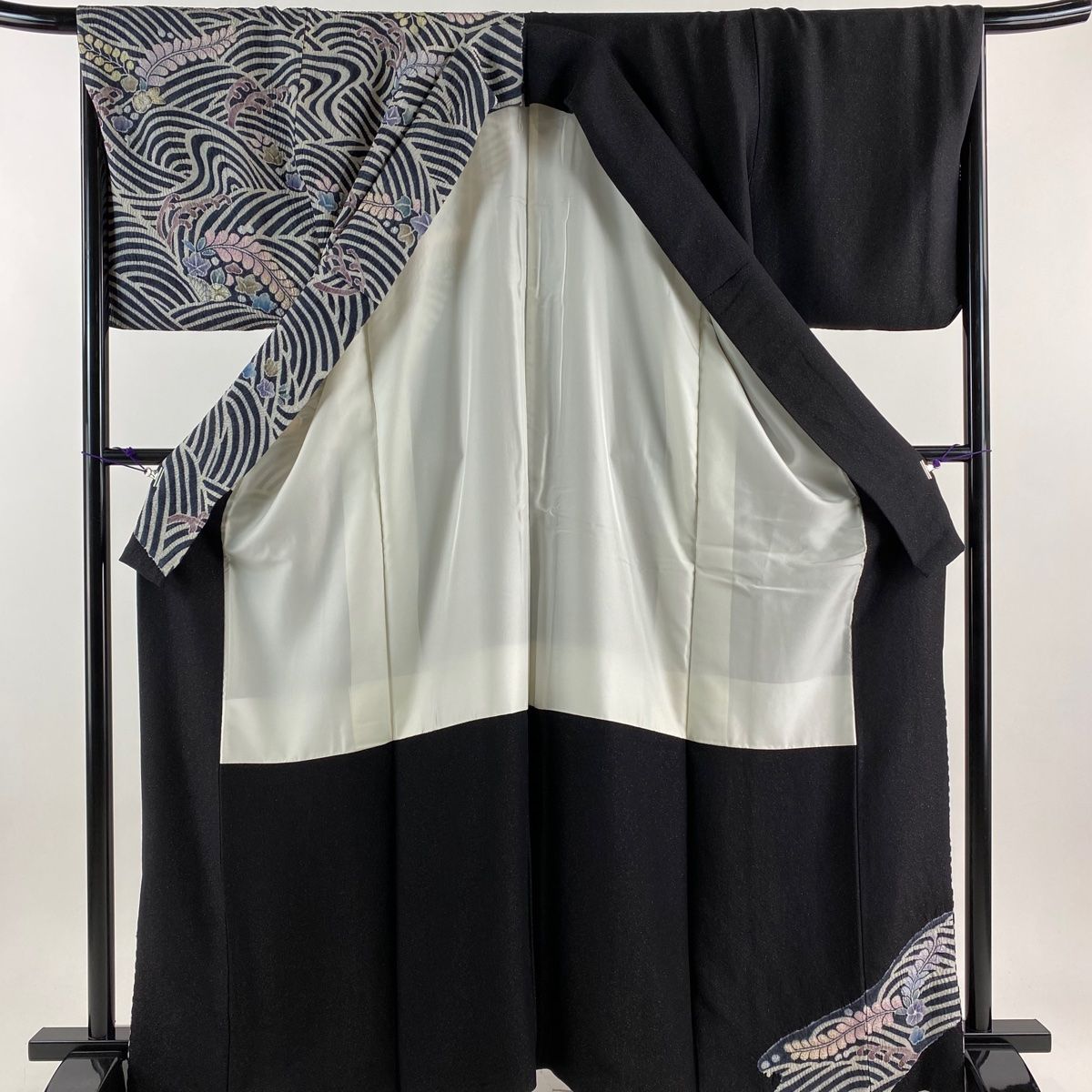 訪問着 身丈164cm 裄丈66.5cm M 袷 樋熊哲也 落款 辻が花 波 金通し 黒