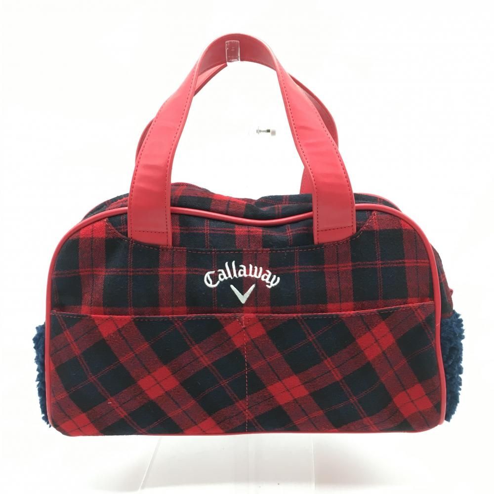 キャロウェイ カートバッグ レッド×ネイビー チェック サイドボア 起毛素材 内外ポケットゴルフ Callaway