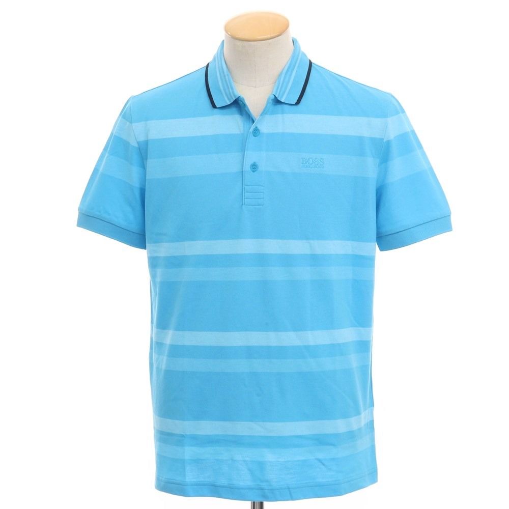 【中古】ヒューゴボス HUGO BOSS コットンポリエステル 半袖 ポロシャツ ライトブルー【サイズS】【メンズ】