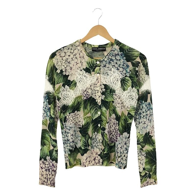 【美品】  DOLCE＆GABBANA / ドルチェ＆ガッバーナドルガバ | 2セット カシミヤ シルク 総柄  紫陽花 レース装飾 ニット カーディガン / スリーブレス トップス | 36 | グリーン/ホワイト | レディース 美品】 DOLCE＆GABBANA / ドルチェ＆ガッバーナドルガバ | 2セット