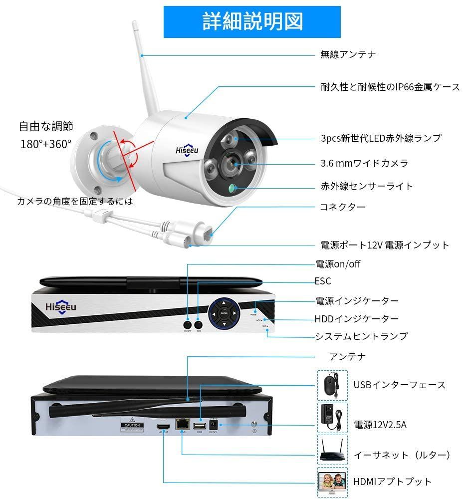 同時購入用 A-ZONE 防犯カメラ300万画素カメラ*4台 13.3インチ1TBHDD