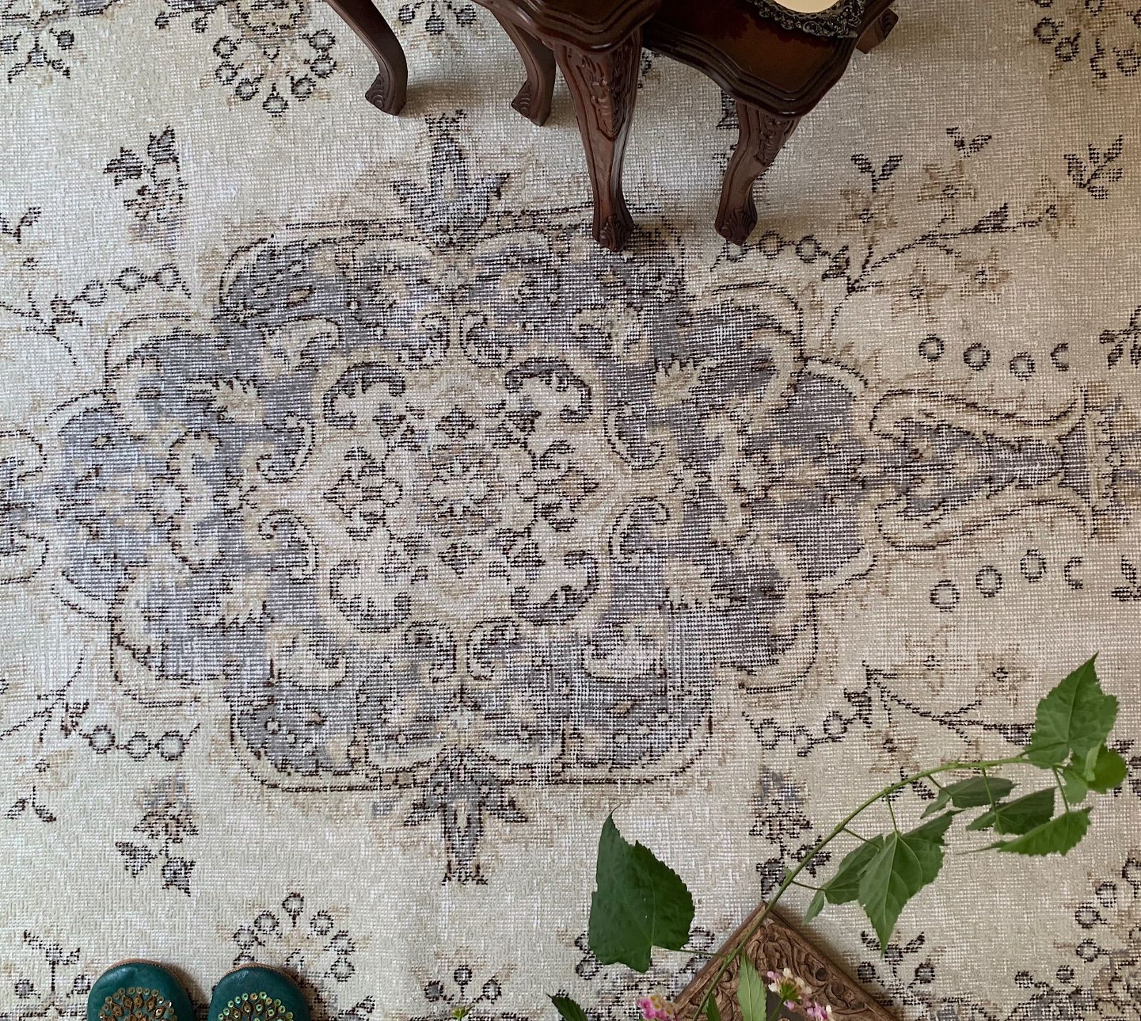 超特大 宝石 メダリオン 267cm×123cm アイボリー グレージュ