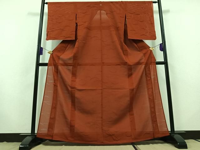 平和屋着物 夏物 色無地 縦絽 雪芝紋紗 雀茶色 正絹 AABB8009jh