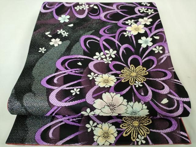 平和屋-こころ店□長襦袢 袷 流水舞桜地紋 正絹 逸品 未使用 3kk1742