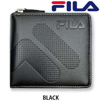 【ブラック】FILA（フィラ）ドットロゴ型押し ラウンドファスナー 2つ折り財布 ショート ウォレット 61fl52