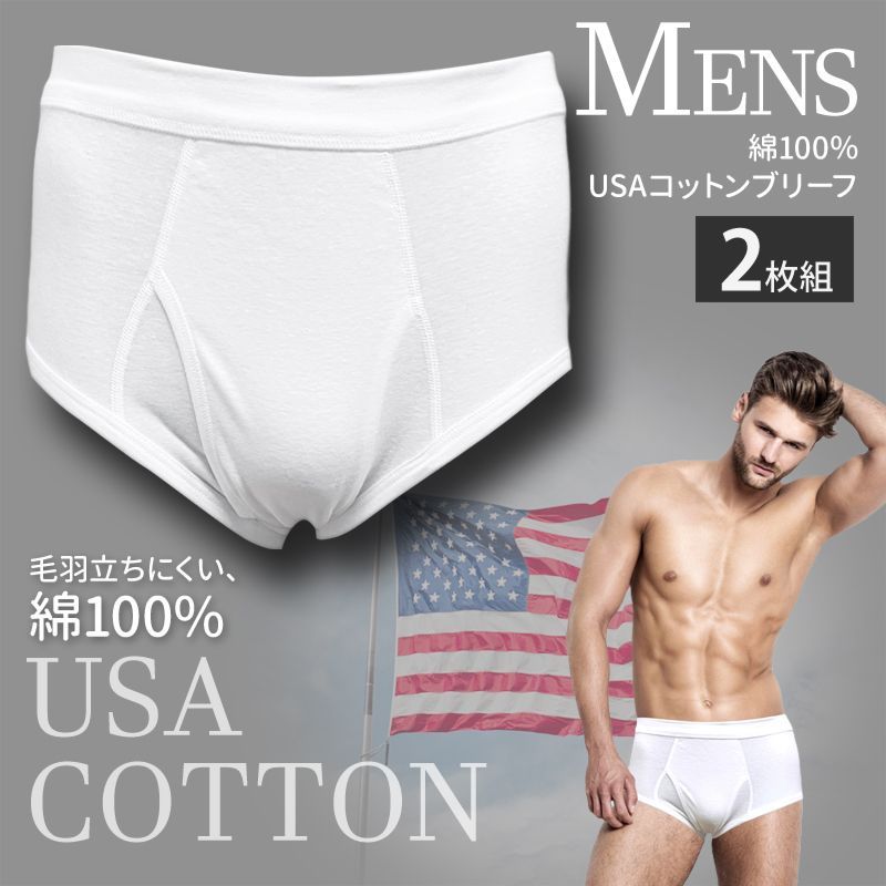 メーカー直販・新品☆ 2枚組 白 ブリーフ M L LL USAコットン 綿100
