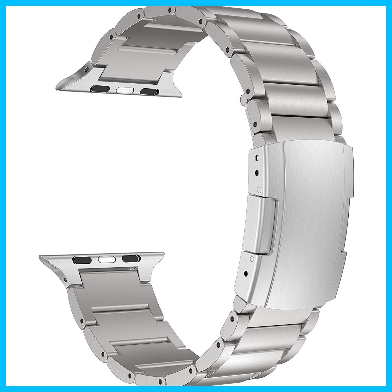 【人気商品】MaKTech チタンバンド、金属ベルトトータスバックル付き、Apple Watch 9/Ultra 2/SE/8/7/2023に対応 (45mm/44mm/49mmシルバー)