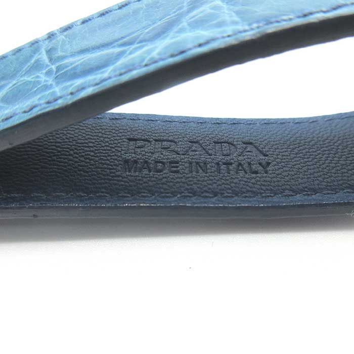 プラダ キーリング PRADA クロコ調レザー ロゴ刻印 ナスカン付き  