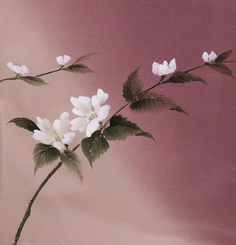 染大島紬 訪問着 袷 正絹 赤紫 ピンク 濡れ描き 桜 トールサイズ