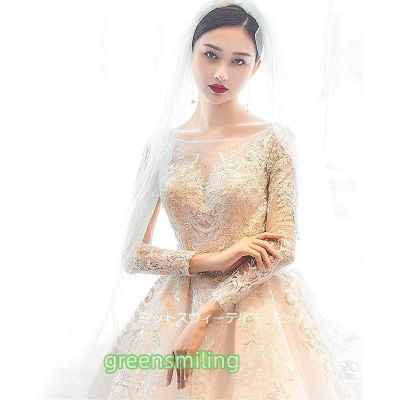 ウェディングドレス 花嫁 二次会 ウエディングドレス 結婚式 ロングドレス プリンセスライン レース 長袖 挙式 披露宴 華やか ブライダル WP数量 価格926 MAAHADDERANG_COM