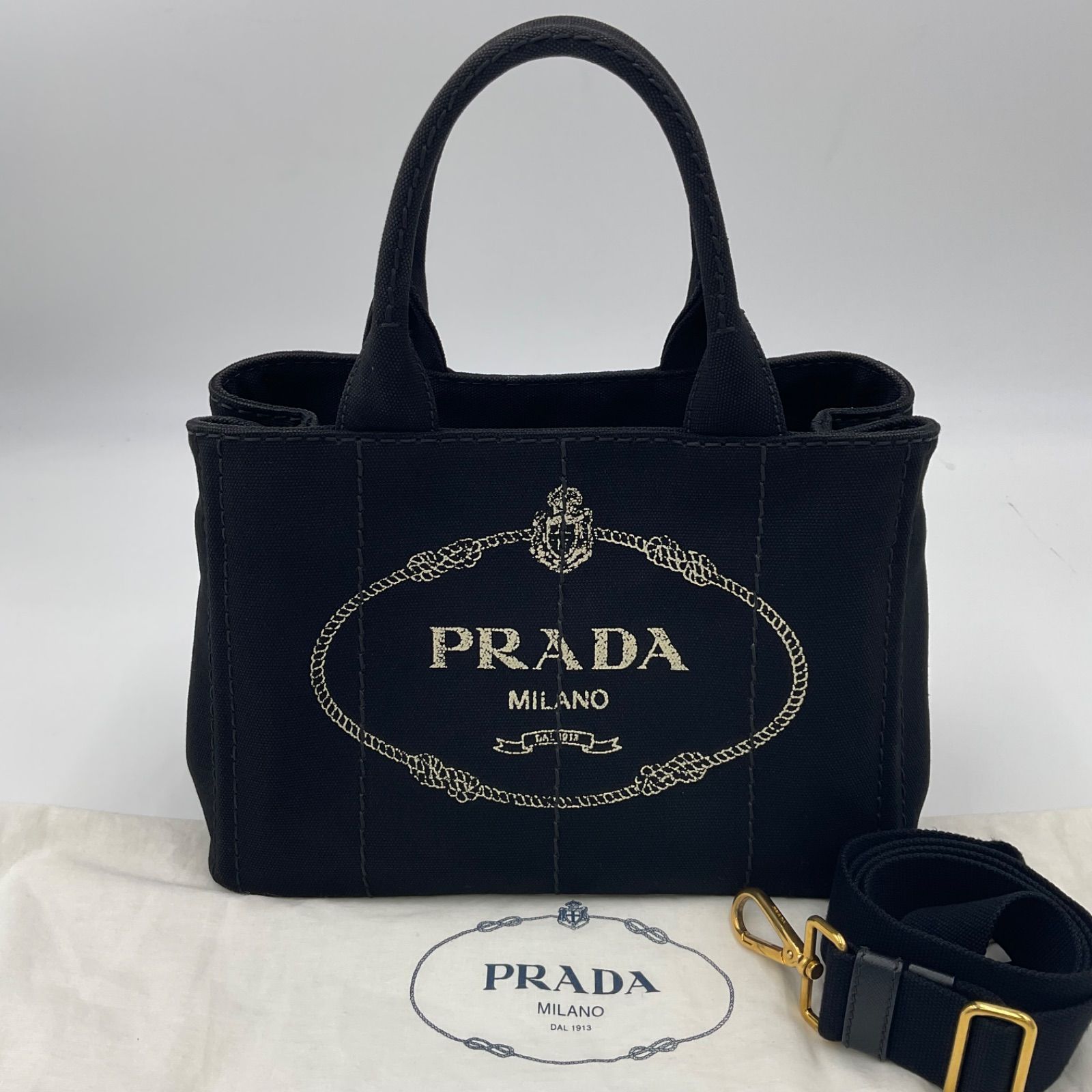 PRADA プラダ カナパ ブラック Sサイズ ハンドバッグ トートバッグ ショルダーバッグ ゴールド金具 - メルカリ