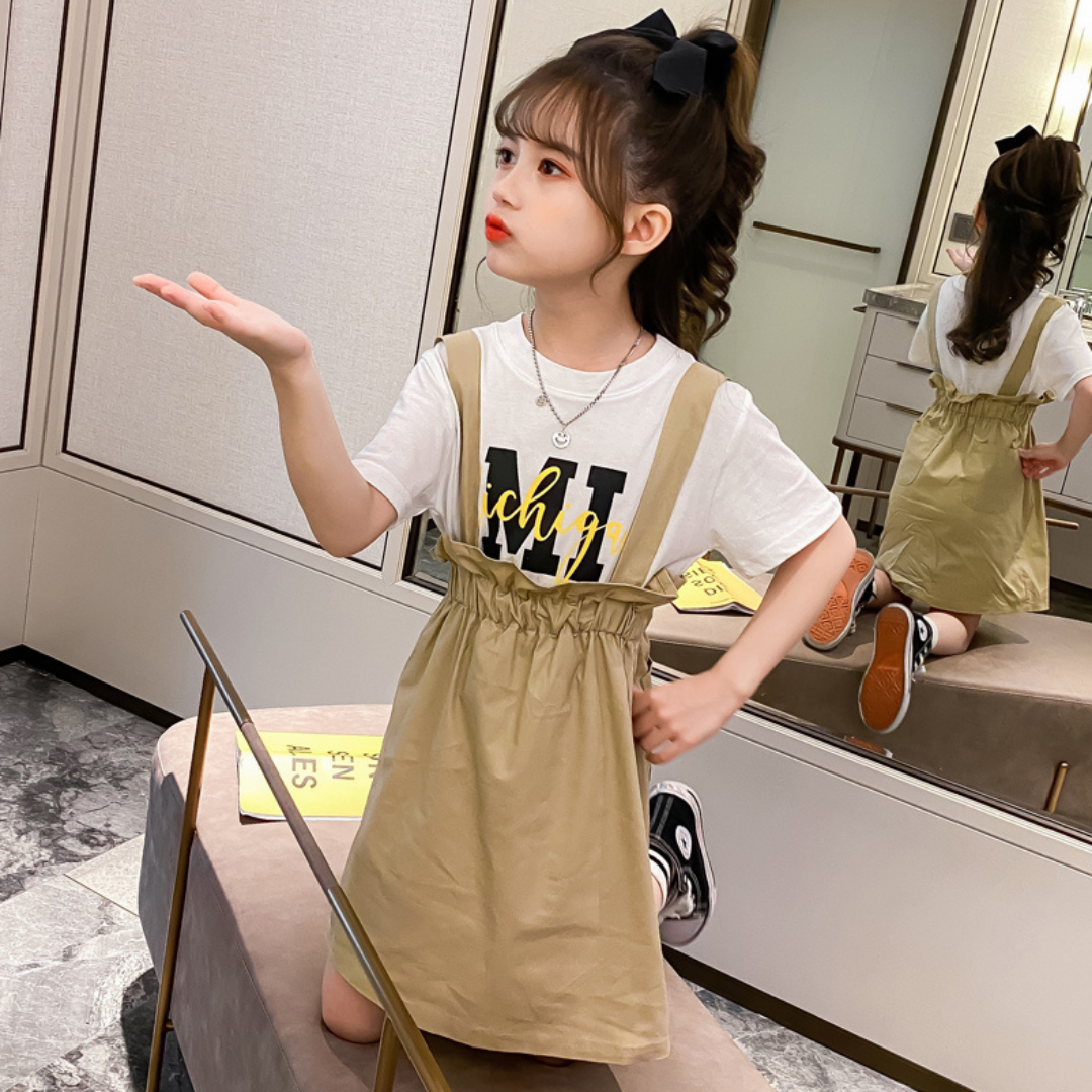 割引クーポン 春夏１４０女の子 半袖Tシャツ+スカートセットアップ