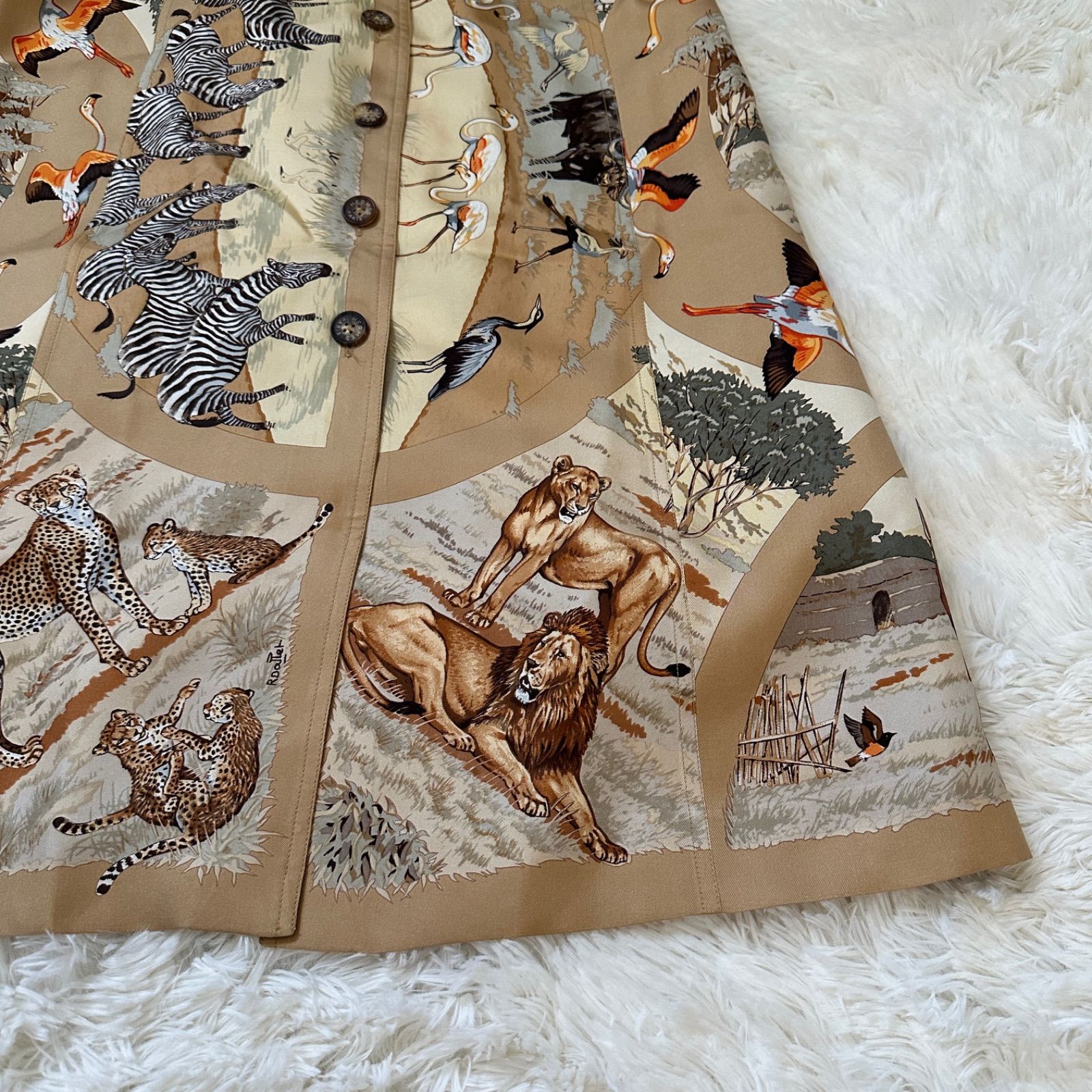 美品】42 HERMES エルメス LL ヴィンテージ サファリ ワンピース 動物 