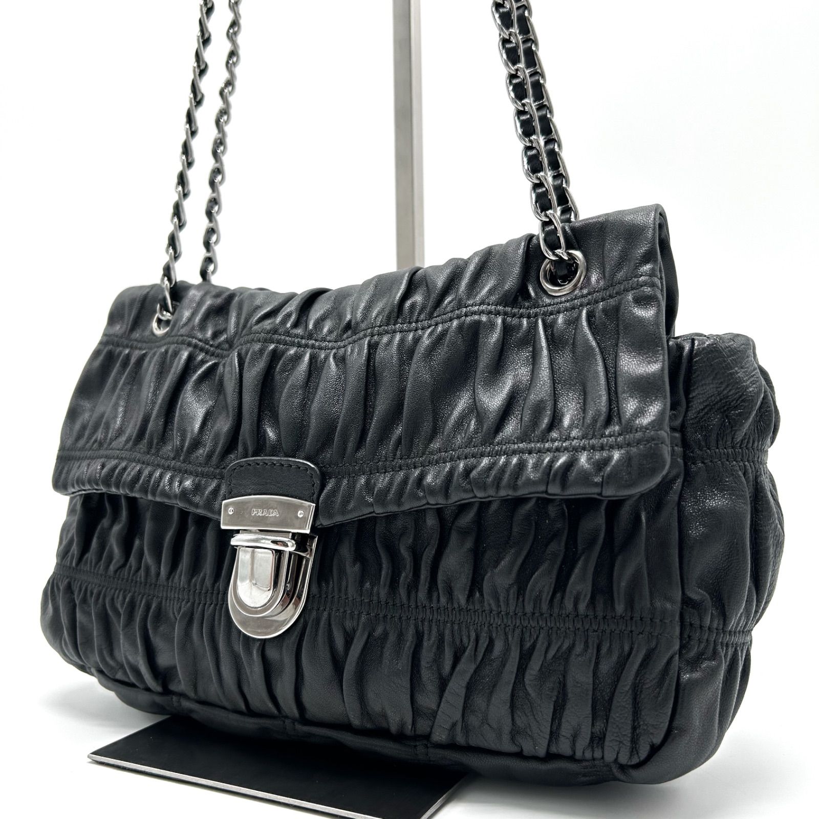 ◎ 極美品 PRADA プラダ ギャザー チェーン ショルダーバッグ 肩掛け 
