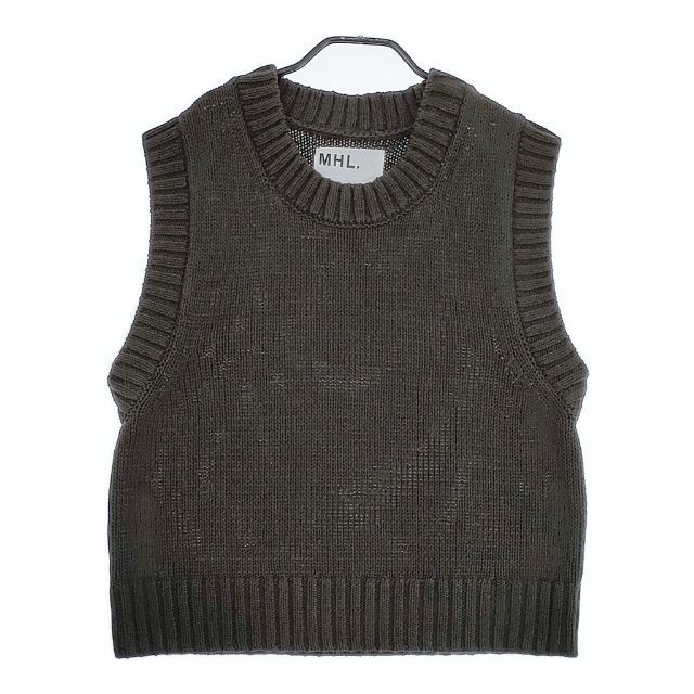 【23AW✨】MHL. ウールリブ ニットベスト Vネック ベージュ M MHL. ベージュ Vネック ニットベスト MHL, ウールリブ ニットベスト