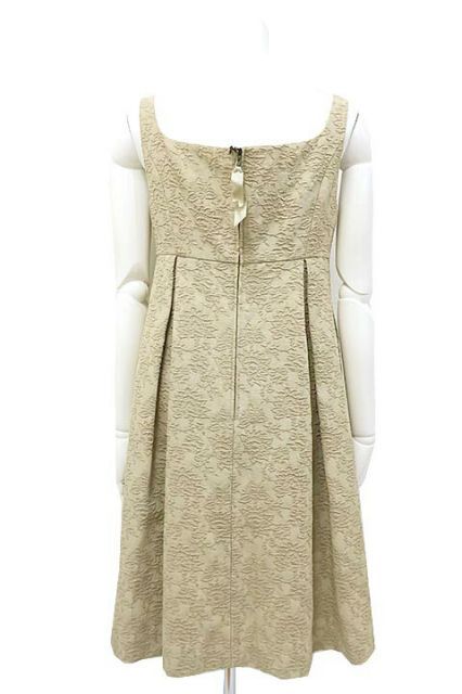 FOXEY|フォクシー|ワンピース|ベージュ|ノースリーブ|ウエストリボン|柄|レディース|サイズ40|