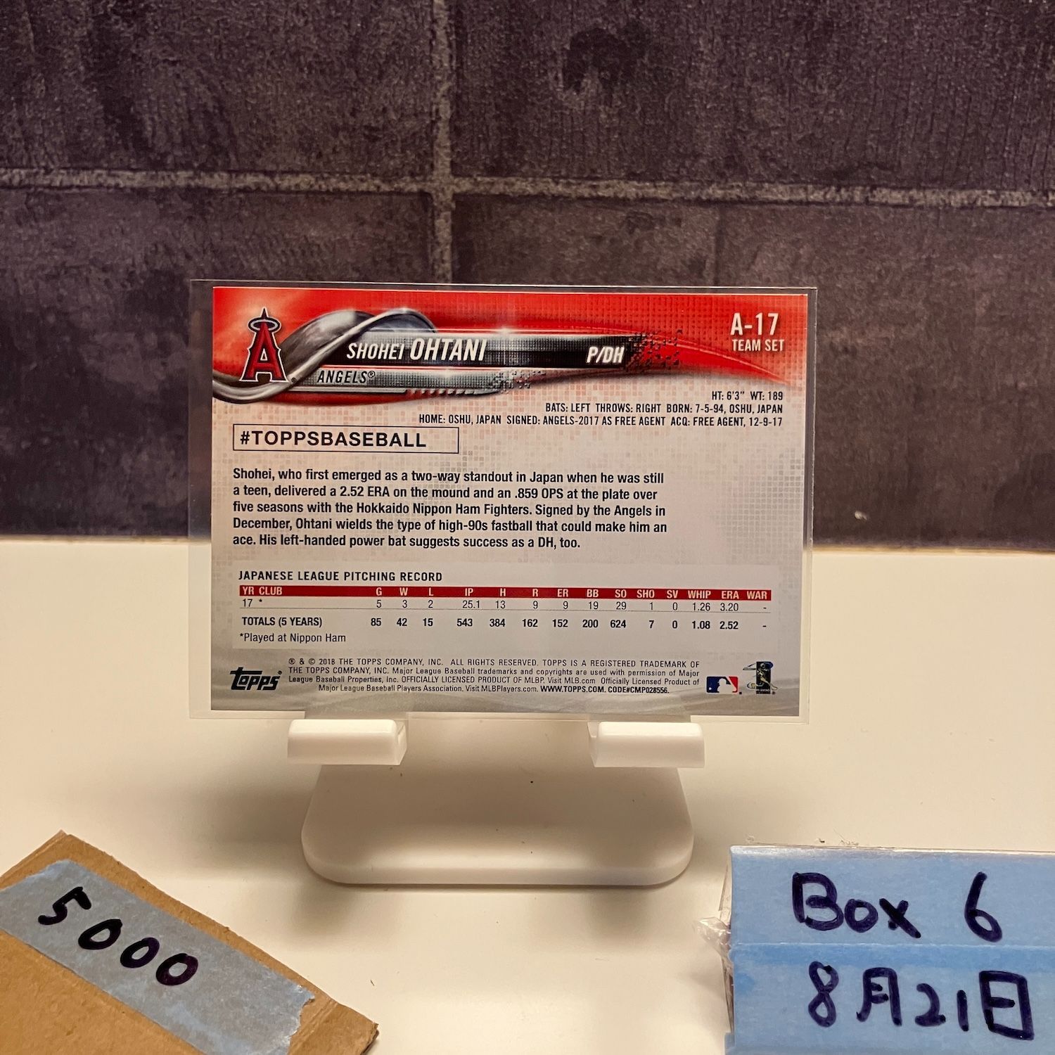 2018 Topps Team Set 大谷翔平 ロサンゼルスエンゼルス RC