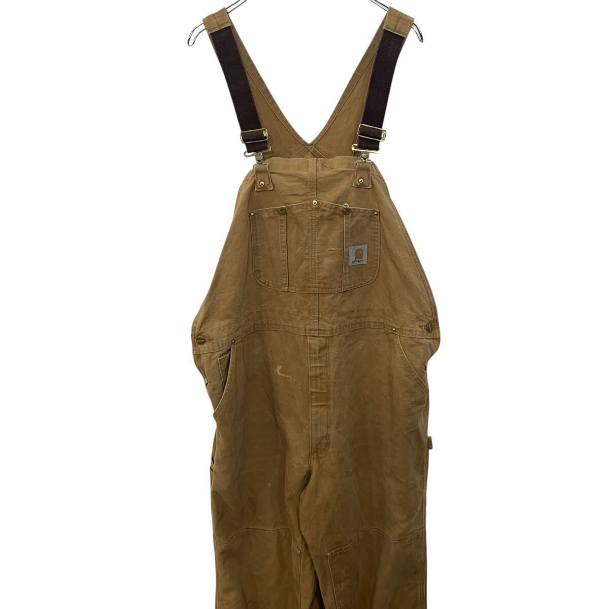Carhartt ダック オーバーオール W44 ベージュ系 カーハート サロペット アメリカ製 ダブルニー ワーク 古着卸 アメリカ仕入 a706-5969