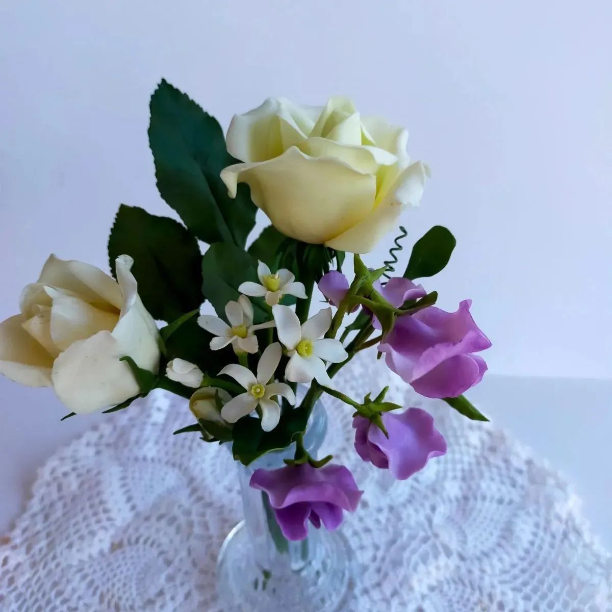 クレイフラワーちょこっと【薔薇…ホワイトスター…スイトピー】