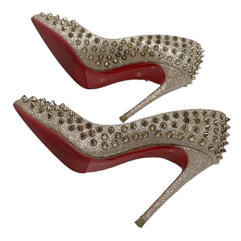 クリスチャンルブタン レザー グリッター スパイク パンプス ベージュ 6274_4.jpg