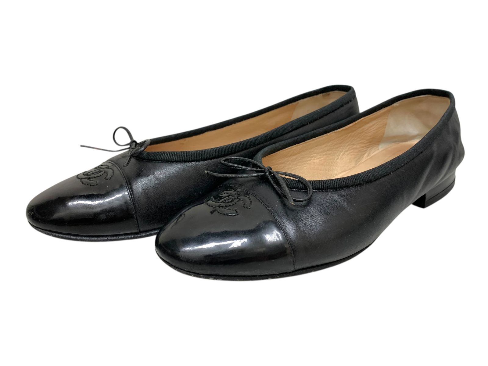 CHANEL シャネル バレエシューズ レザー ココマーク 38 24cm～24.5cm相当 ブラック レディース|036