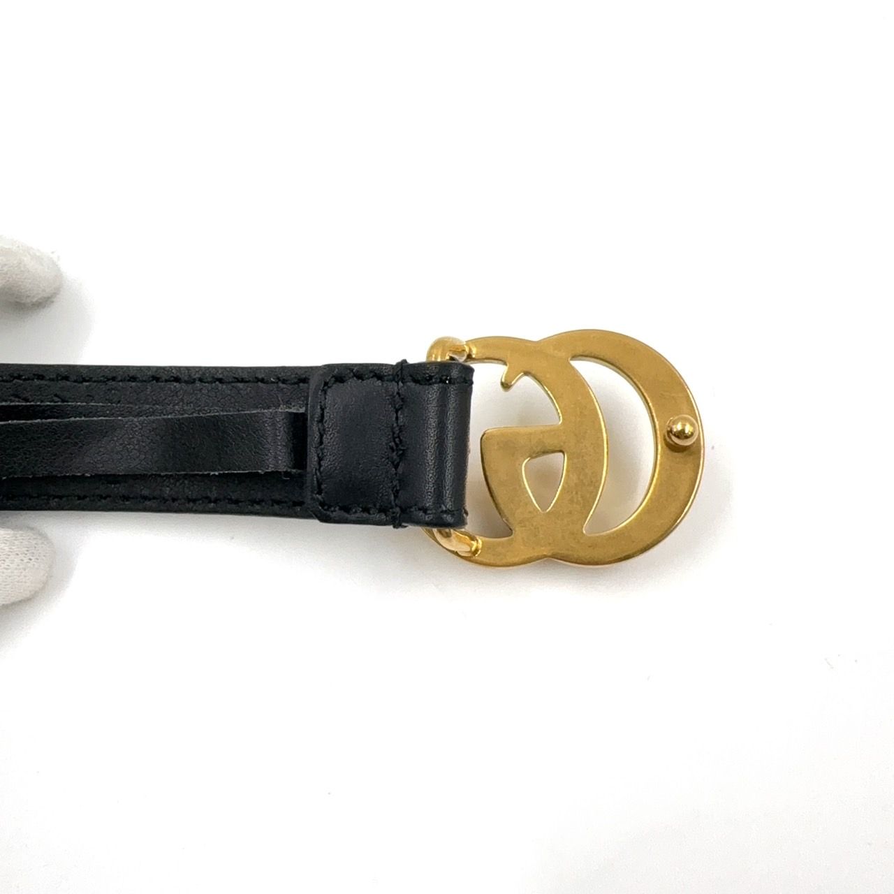 GUCCI ダブルG スリム レザー ブラック ベルト ゴールド 409417 - メルカリ