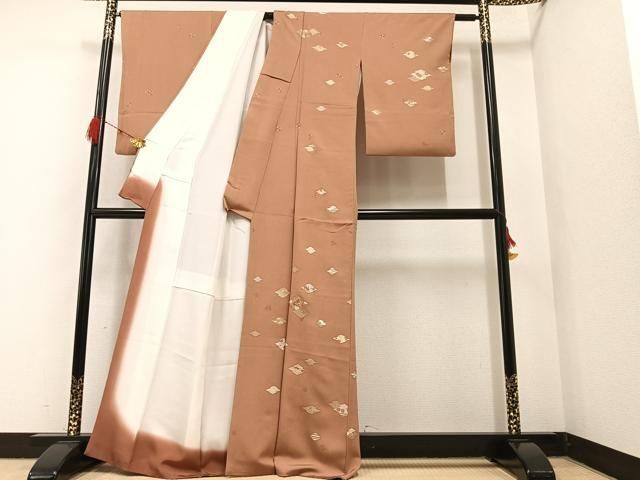 平和屋着物○無地絵羽訪問着 草花文 丁子染色 正絹 逸品 AAAZ1773ph