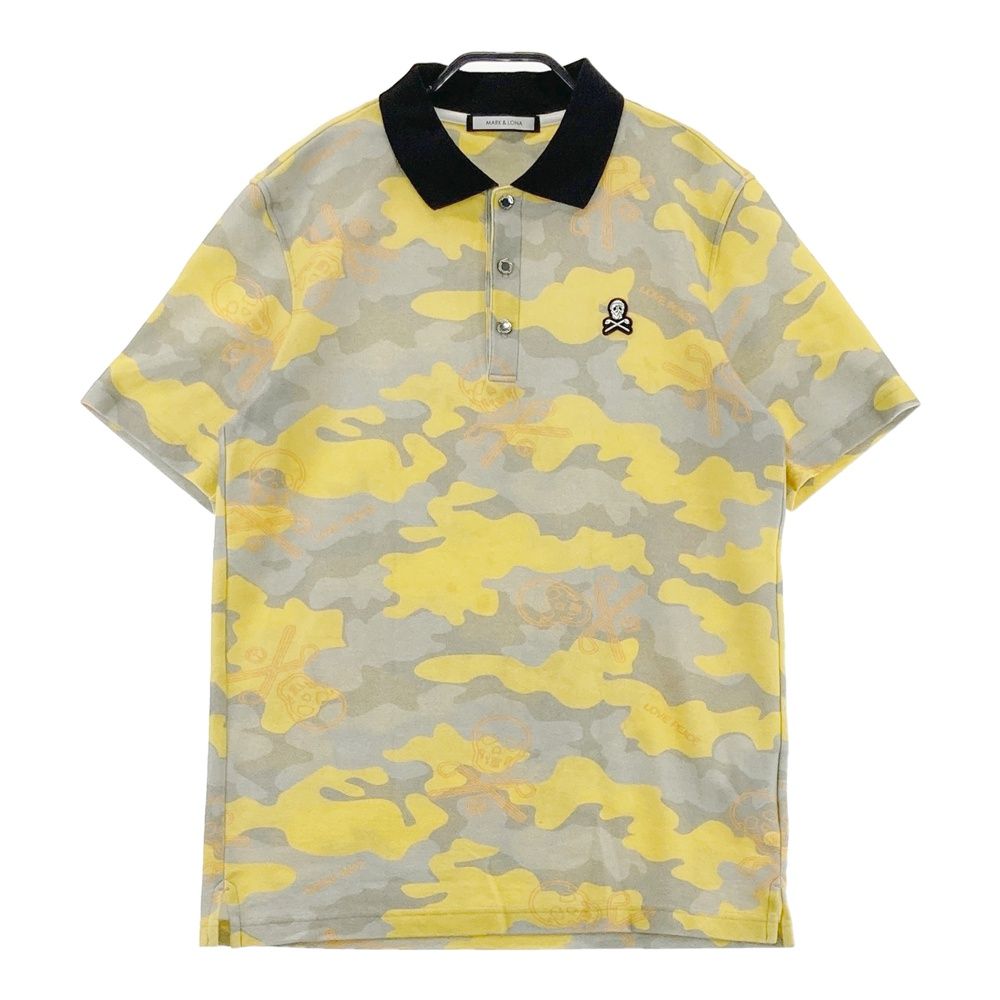サイズ 46 MARK-LONA マークアンドロナ 半袖ポロシャツ スカル 迷彩 カモフラ柄 イエロー系 240101394353 ゴルフウェア メンズ ストスト