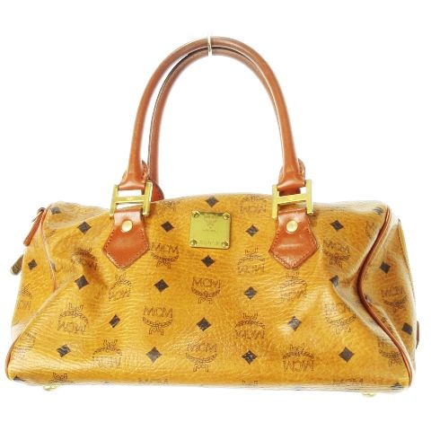 エムシーエム MCM ボストンバッグ ミニ ハンドバッグ レザー 革 ロゴプレート ロゴ 総柄 茶 ブラウン |CK7 GY35