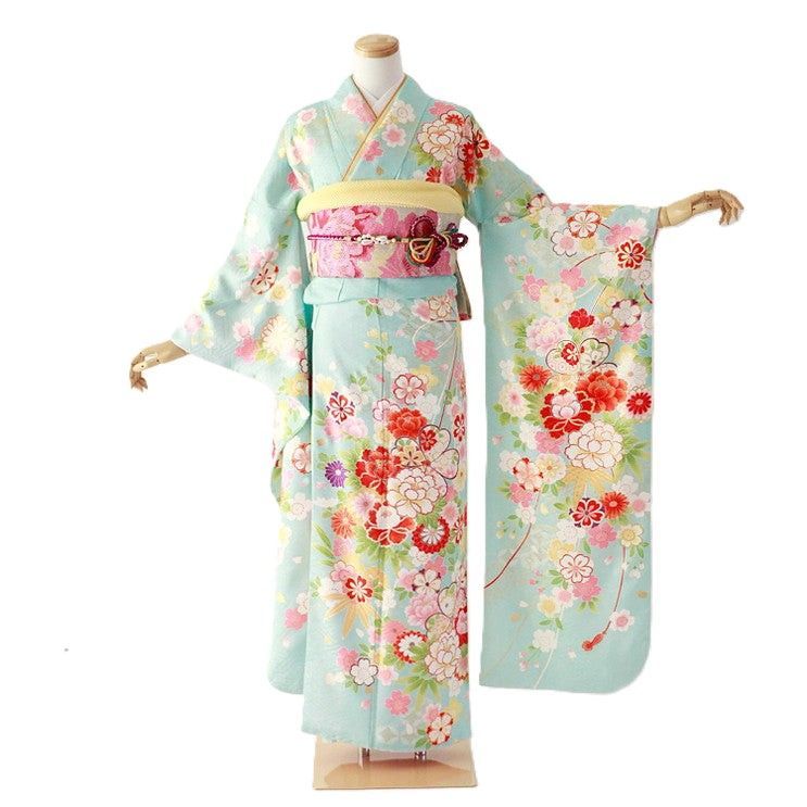 振袖 身長157-172cm 青 bl-045