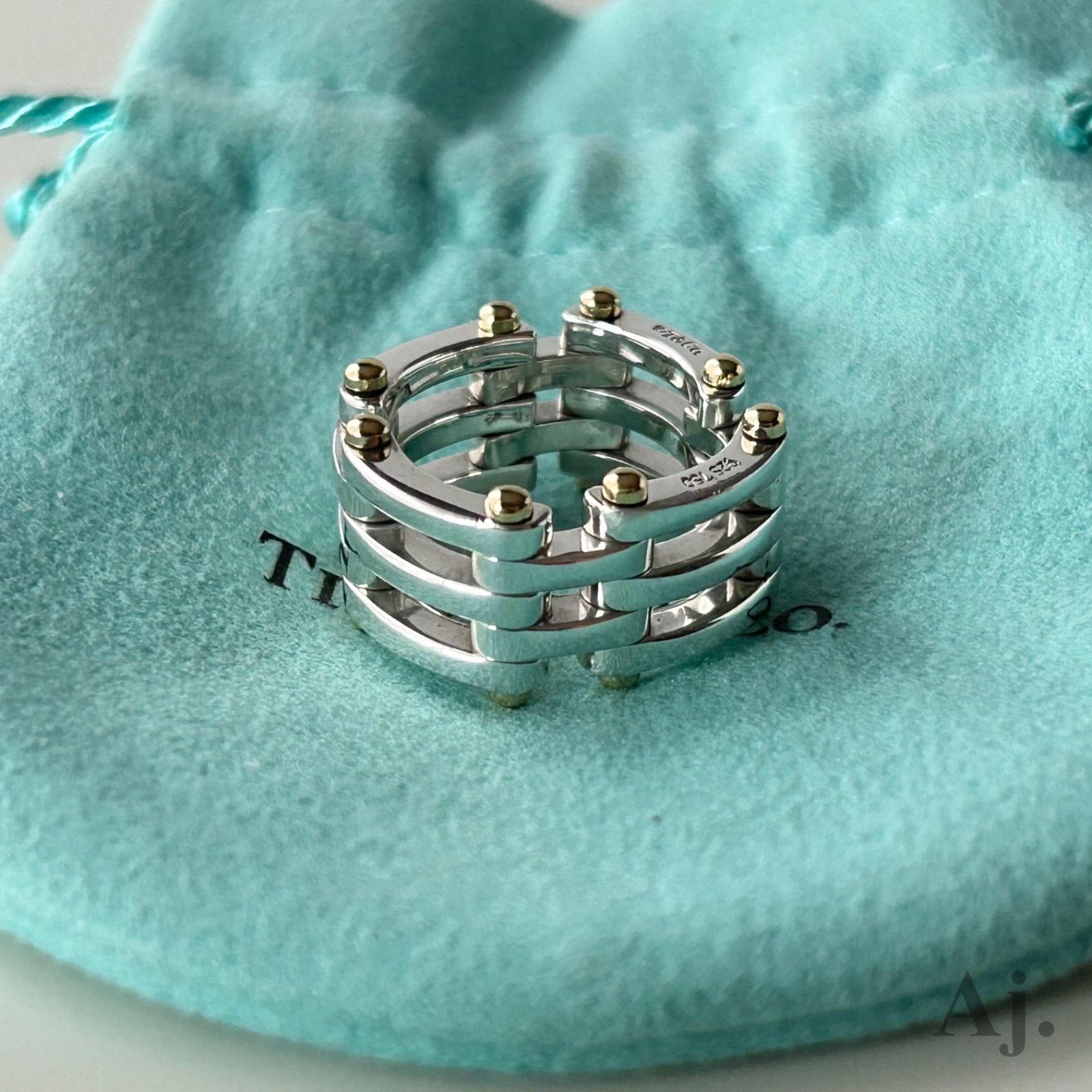 希少ティファニー ゲート リング 指輪 コンビ 925 750 10号