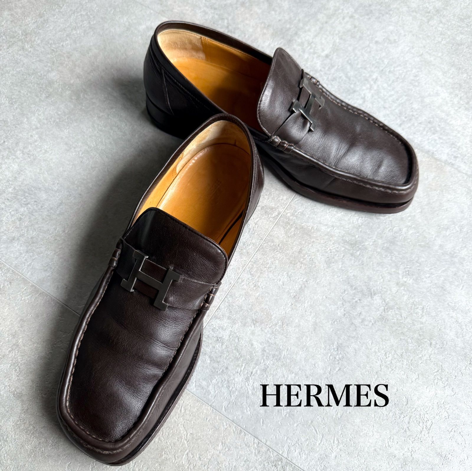 美品 エルメス HERMES ローファー モカシン コンスタンス Hロゴ レザー 