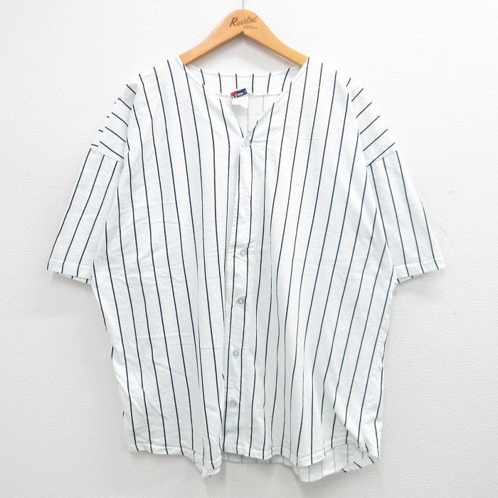 XL/古着 半袖 ベースボール シャツ メンズ 90s 大きいサイズ コットン 白他 ホワイト ストライプ 24jun11 中古 トップス