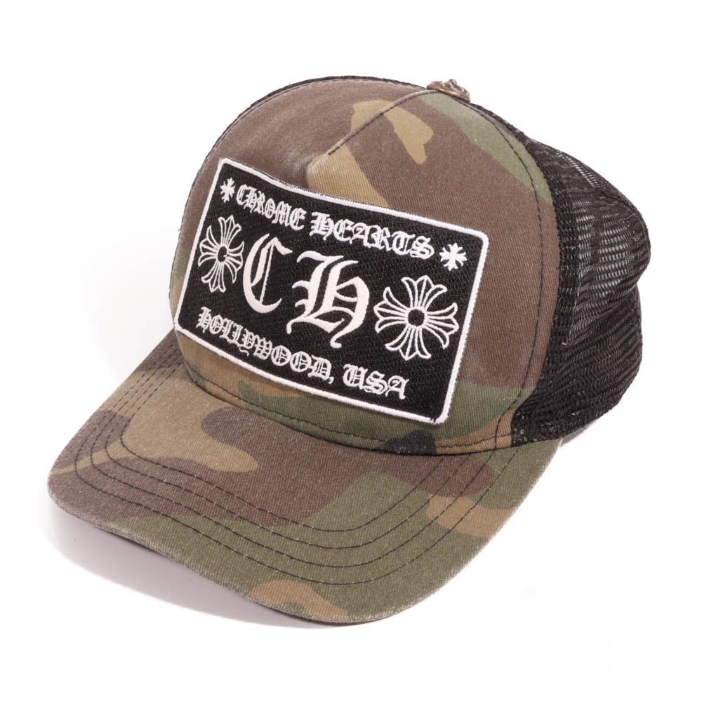 CHROME HEARTS クロムハーツ CHパッチ トラッカーキャップ カモフラージュ×ブラック クロスボール メッシュ 迷彩 帽子