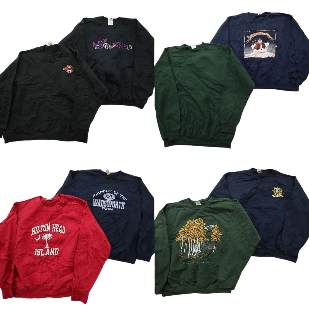 古着卸 まとめ売り カラー スウェット 8枚セット (メンズ L ) 無地 カレッジ風 ワンポイント ブラック 中古 古着 MY2628
